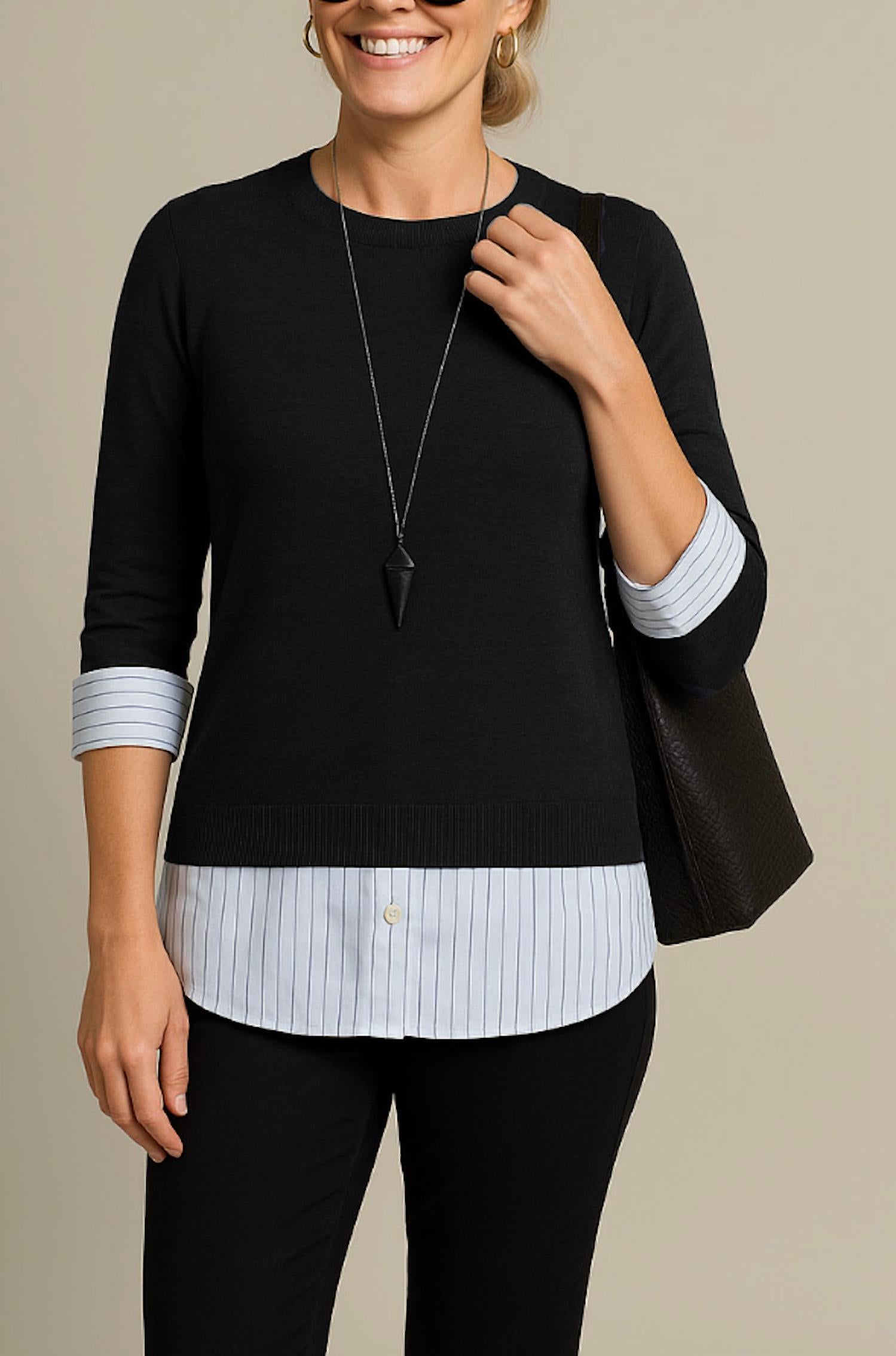 J'Envie/Eli Toulon Layered Sweater in black - women's sweater