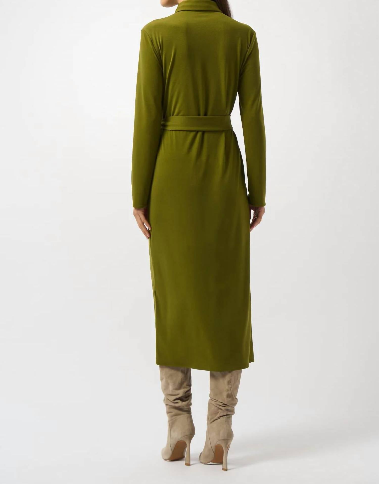 Joseph Ribkoff Collared Front Button Closure Long Sleeves Shirt Dress in artichoke - women's dress - detail view