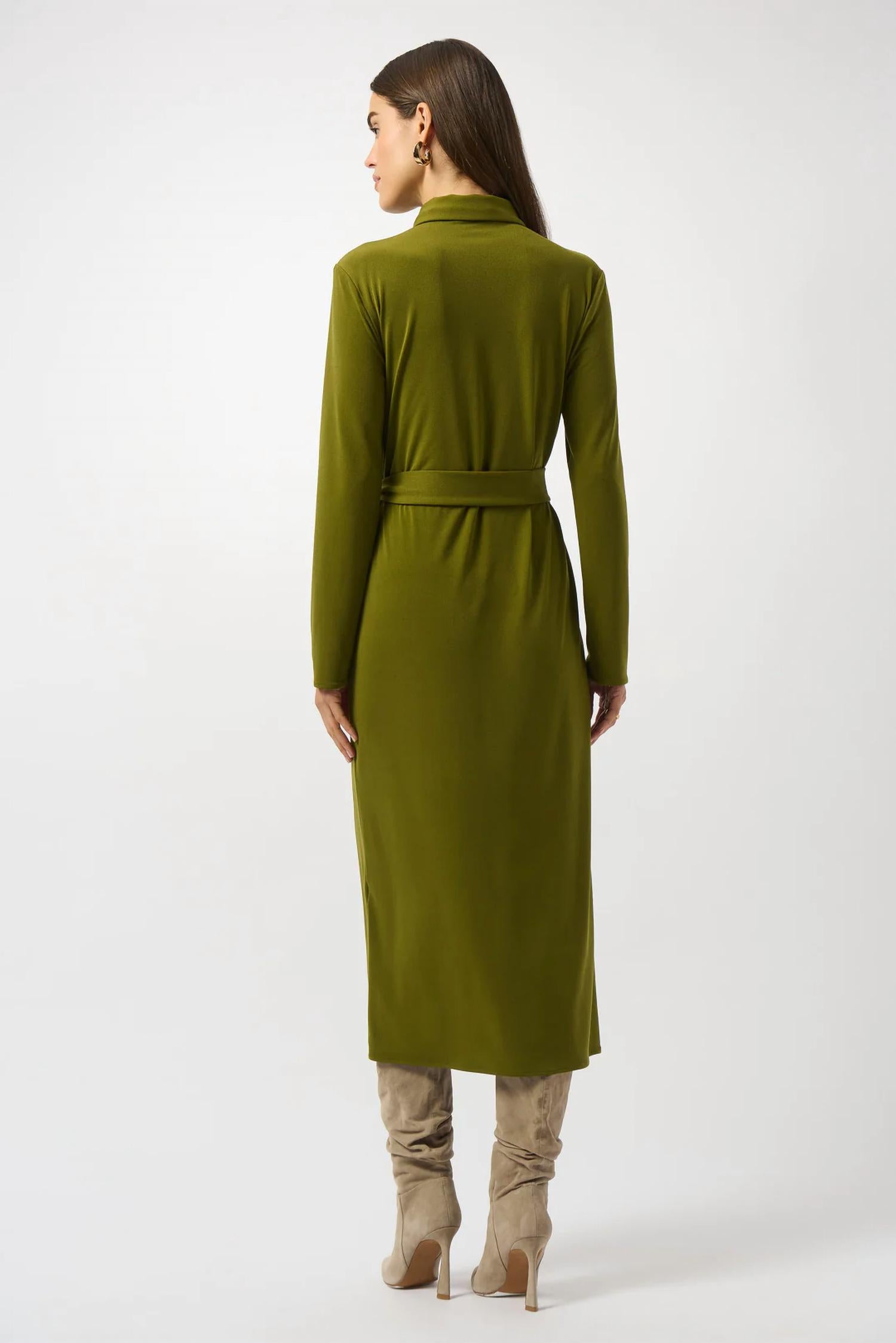 Joseph Ribkoff Collared Front Button Closure Long Sleeves Shirt Dress in artichoke - women's dress - alternate view