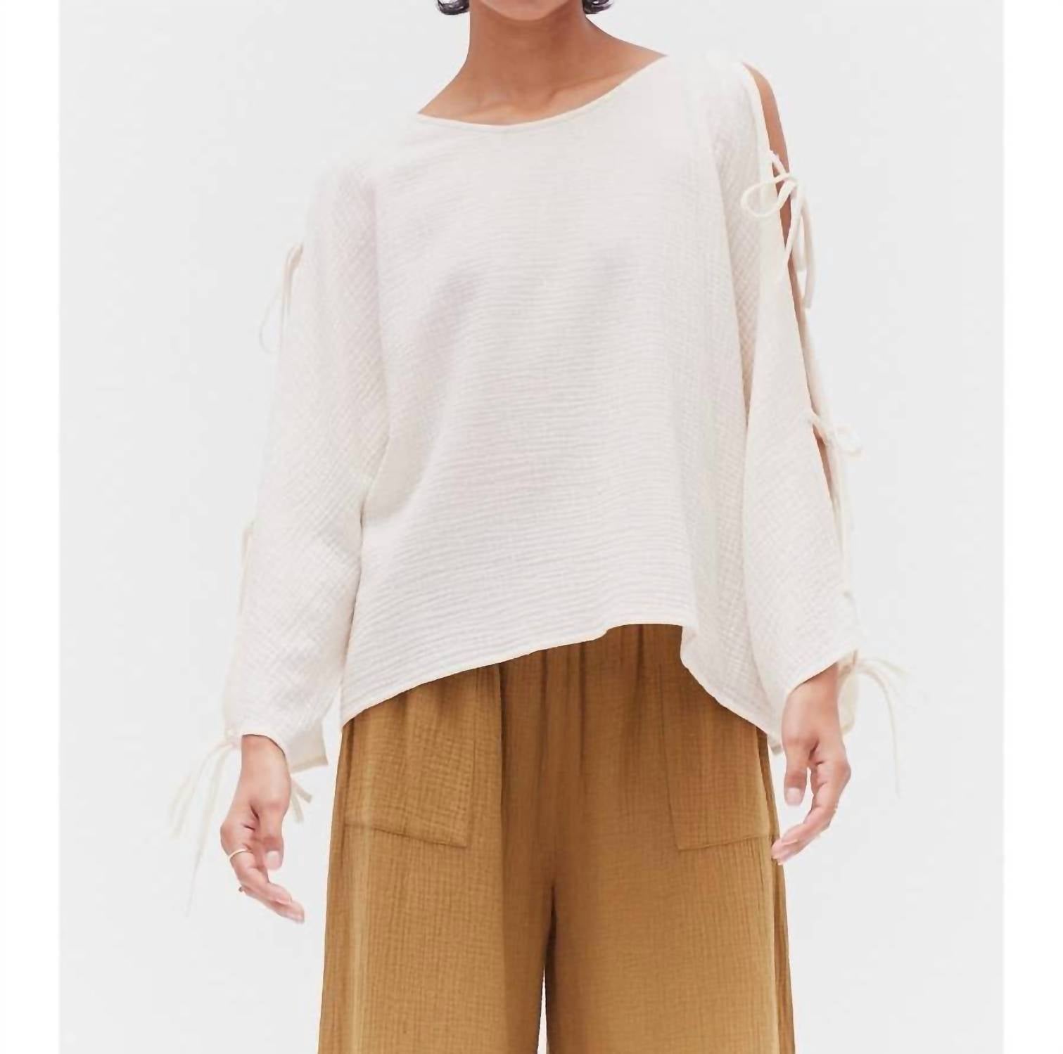 Grade & Gather - Open Tie Sleeves Gauze Top