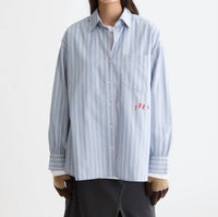 SCOTCH & SODA Embroidered Girlfriend Shirt in faded denim lavender - women's long sleeve top