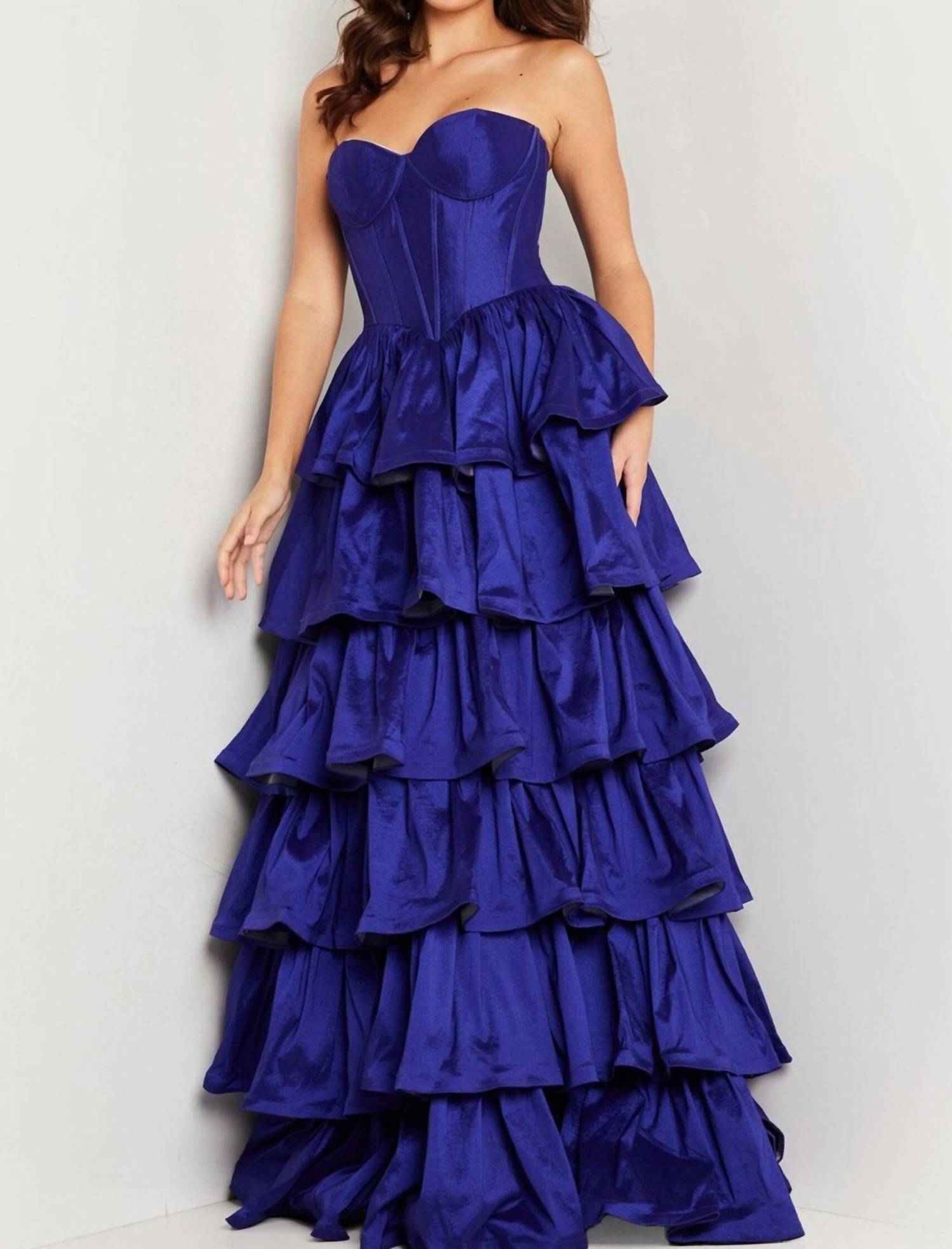Jovani - Strapless Tiered Dress