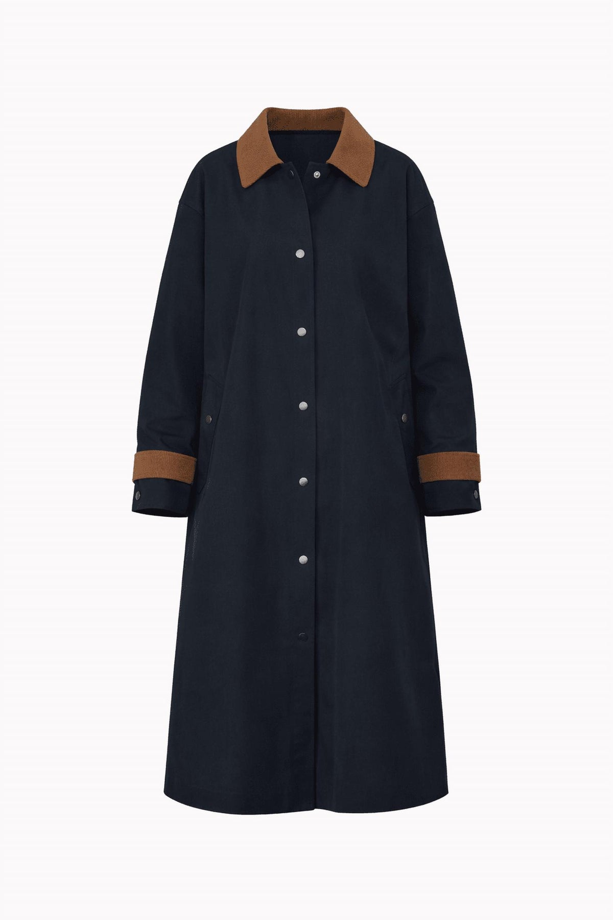 Active Basic - Long Sleeve Contrast Collar Button Down Trench Coat