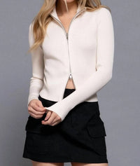 Active Basic - Long Sleeve Two Way Open Zipper Sweater