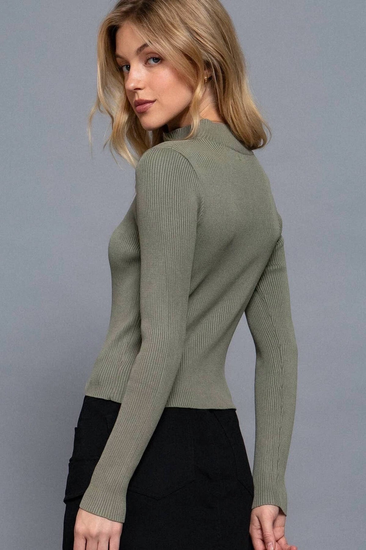 Active Basic - Long Sleeve Two Way Open Zipper Sweater