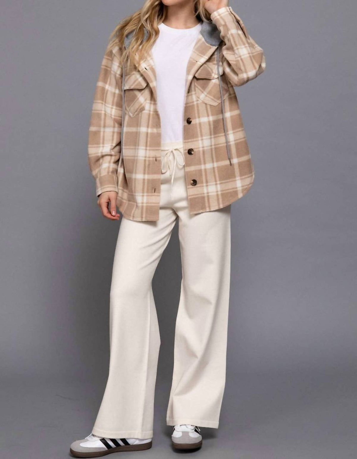 Active Basic - Plaid Hoodie Fleece Jacket