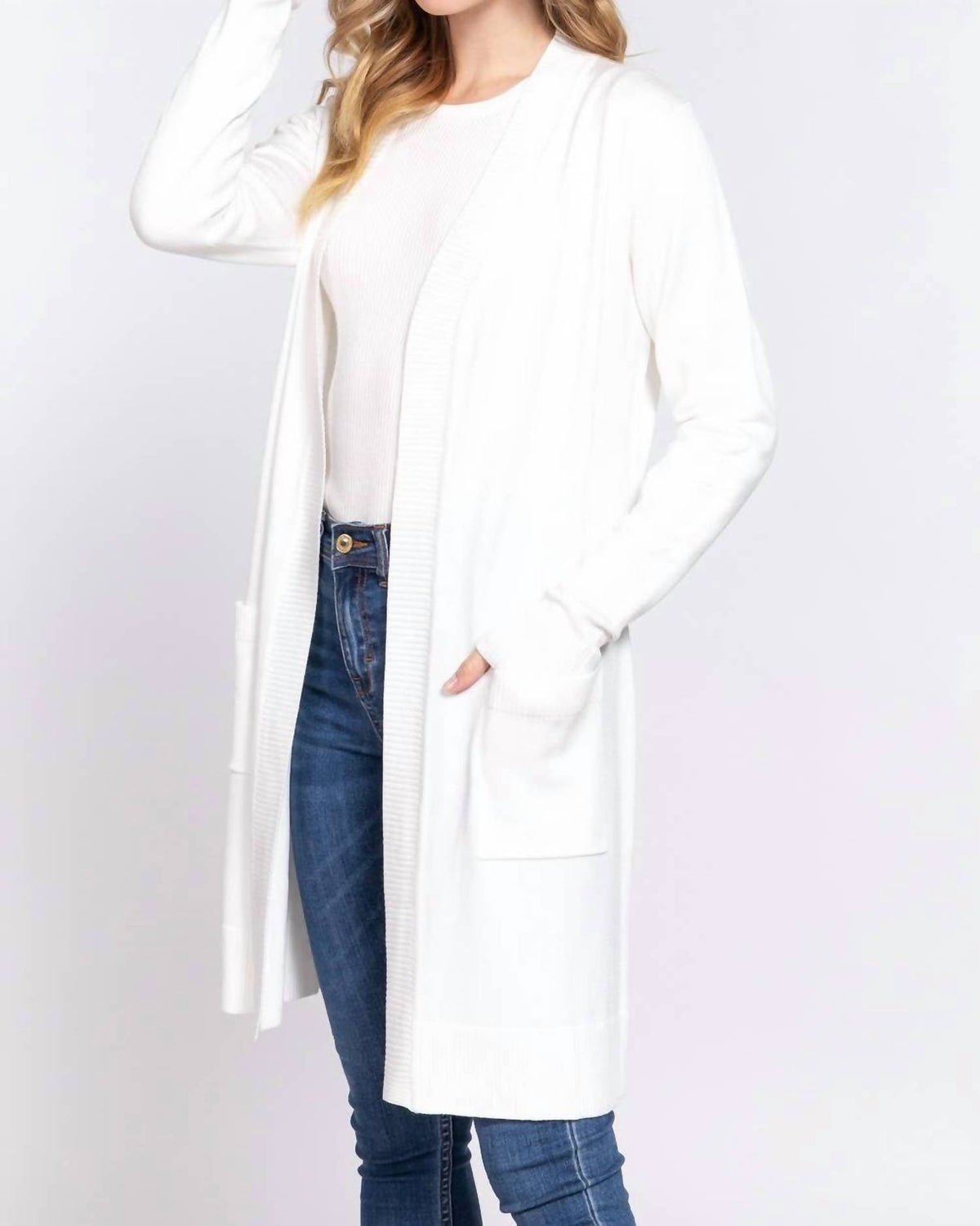Active Basic - Rib Banded Open Tunic Cardigan