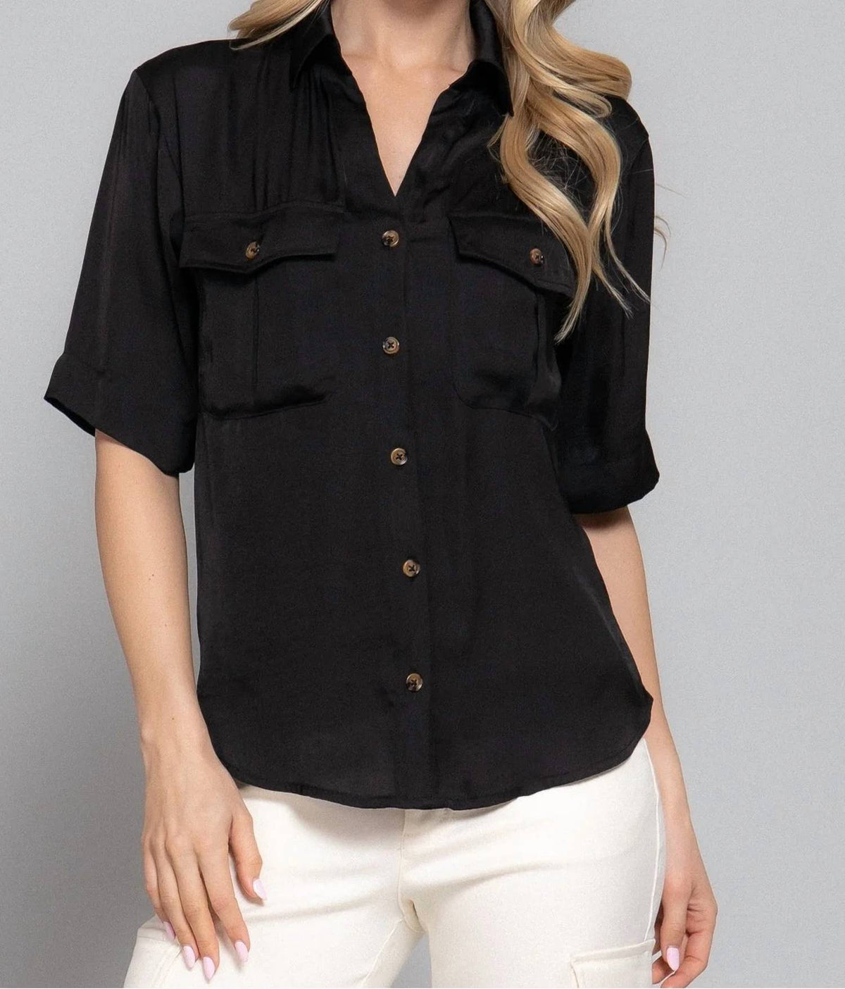 Active Basic - Satin Button Down Shirt