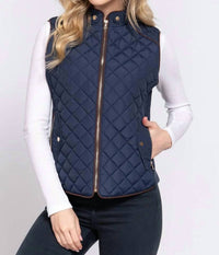Active Basic - Suede Piping Detail Rib Quilted Vest