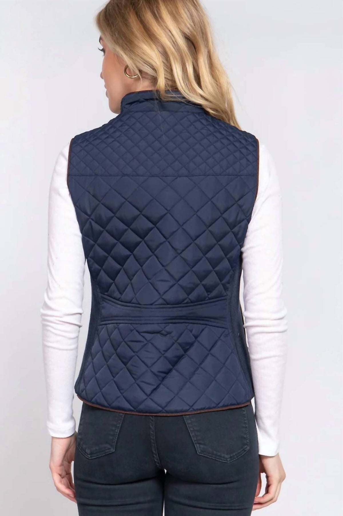 Active Basic - Suede Piping Detail Rib Quilted Vest