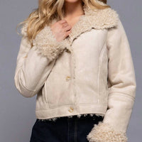 Active Basic - Suede Short Jacket With Faux Fur Lining