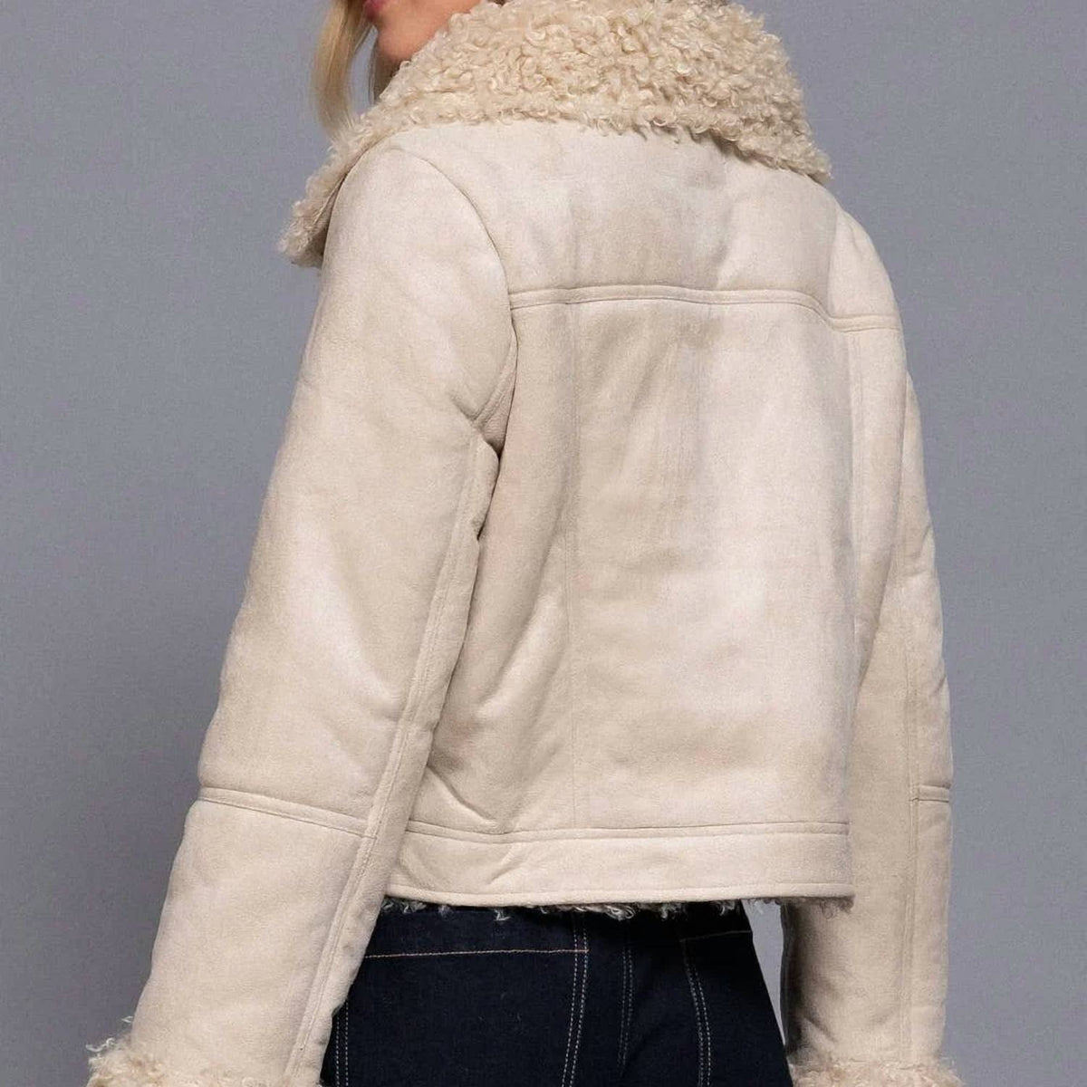 Active Basic - Suede Short Jacket With Faux Fur Lining