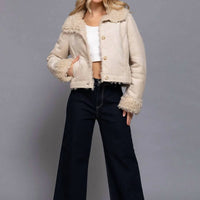 Active Basic - Suede Short Jacket With Faux Fur Lining