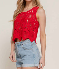 Active Basic - Women's Cotton Crochet Crop Tank Top