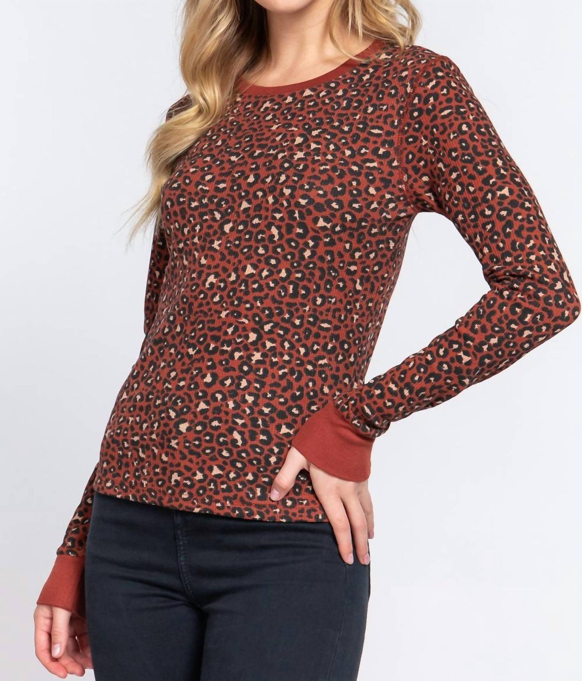 Active Usa - Printed Thermal Knit Top
