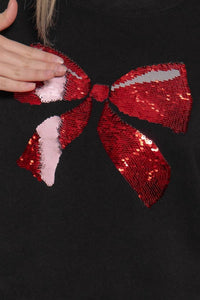 Active Usa - Sequin Bow Fleece Sweatshirt - black - clothing - crew