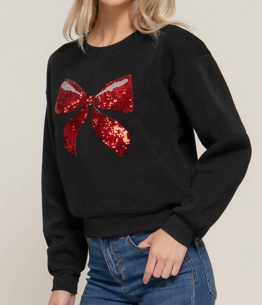 Active Usa - Sequin Bow Fleece Sweatshirt - black - clothing - crew