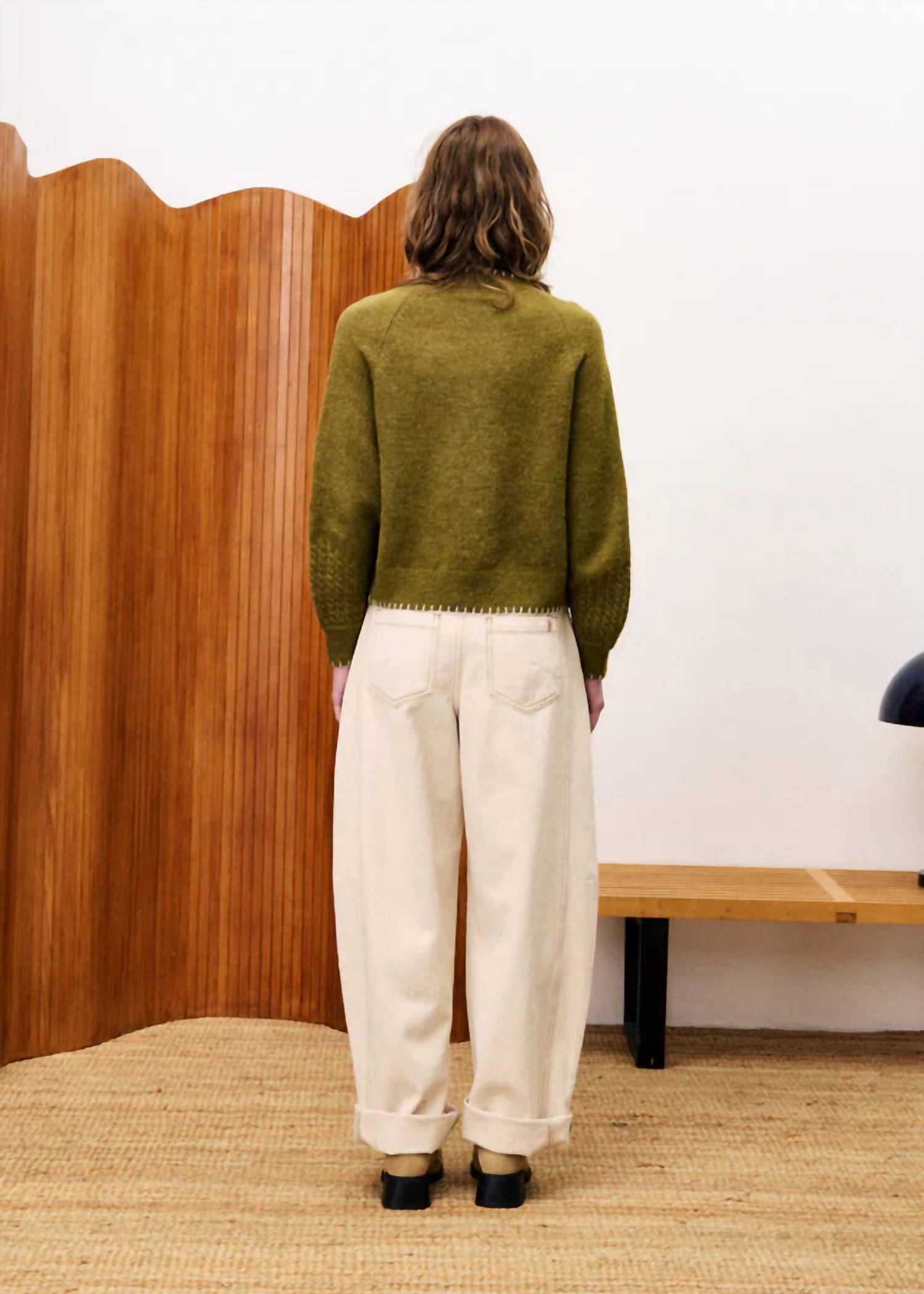 FRNCH Bergamote Embroidered Cardigan in olive khaki - women's cardigan - detail view