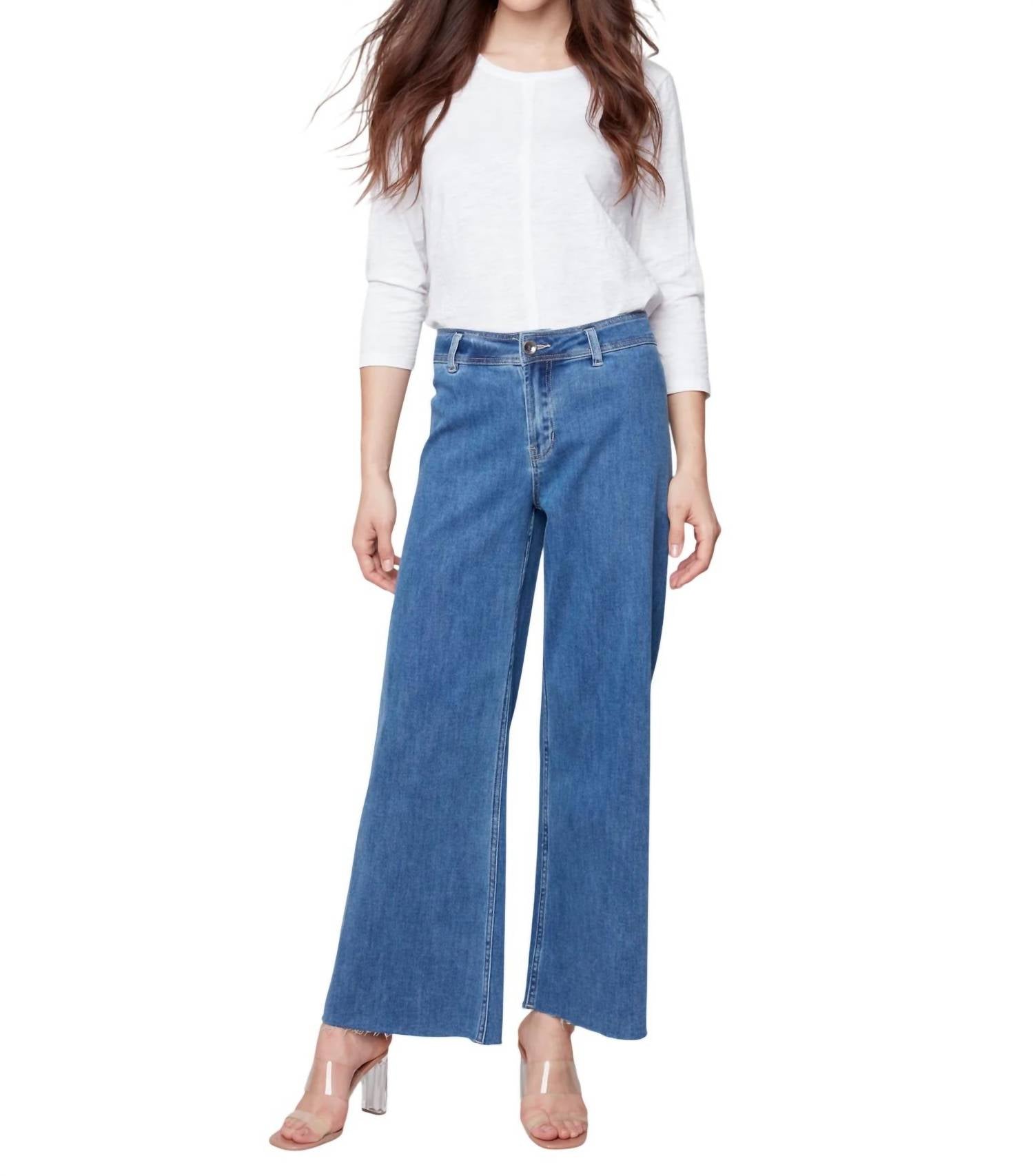 CHARLIE B Wide Leg Jean in medium blue - women's jeans - detail view