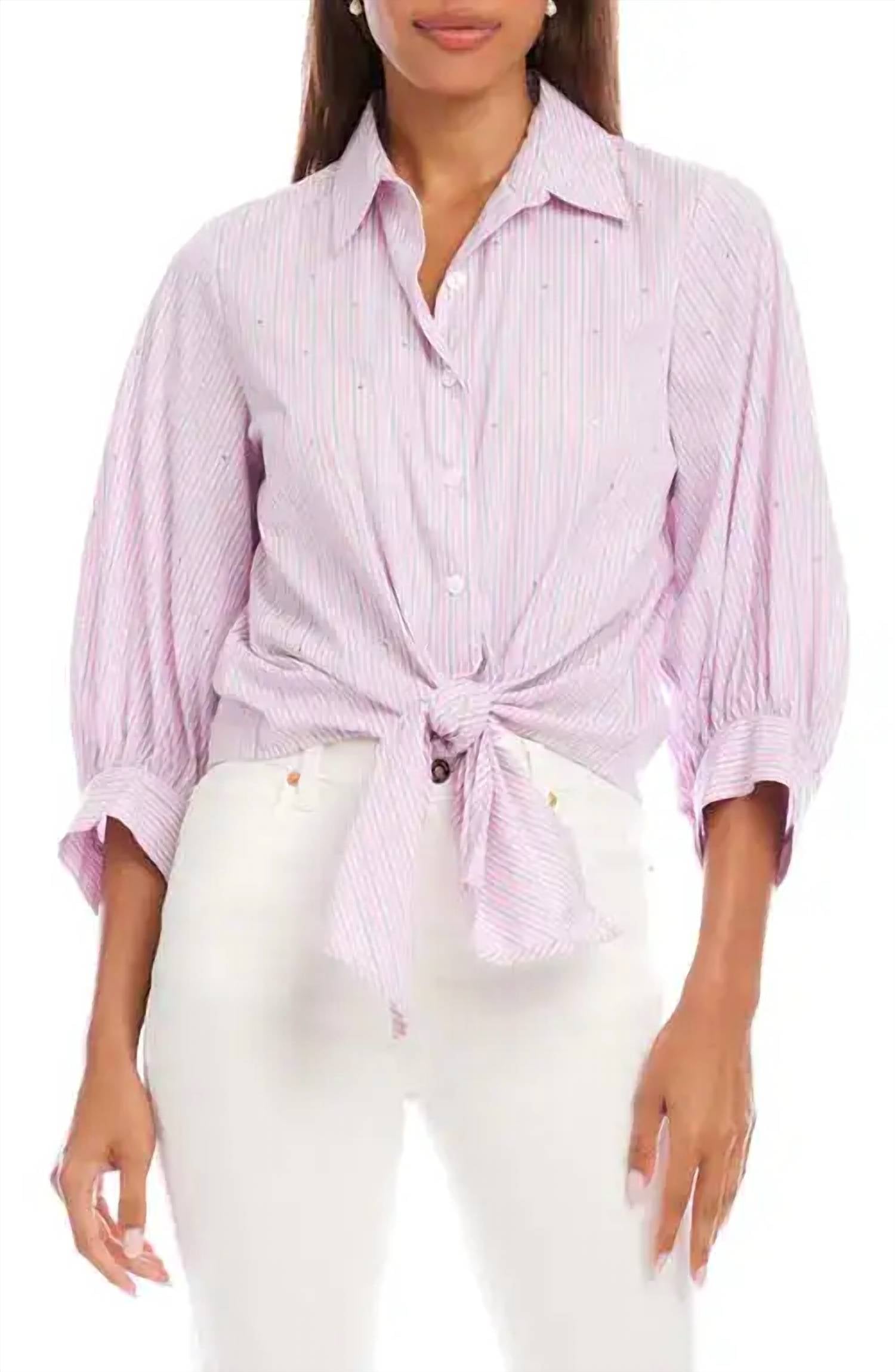 Karen Kane - Embellished Striped Tie Front Top