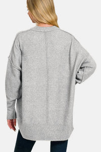 Zenana - High-low Hem Drop Shoulder Sweater