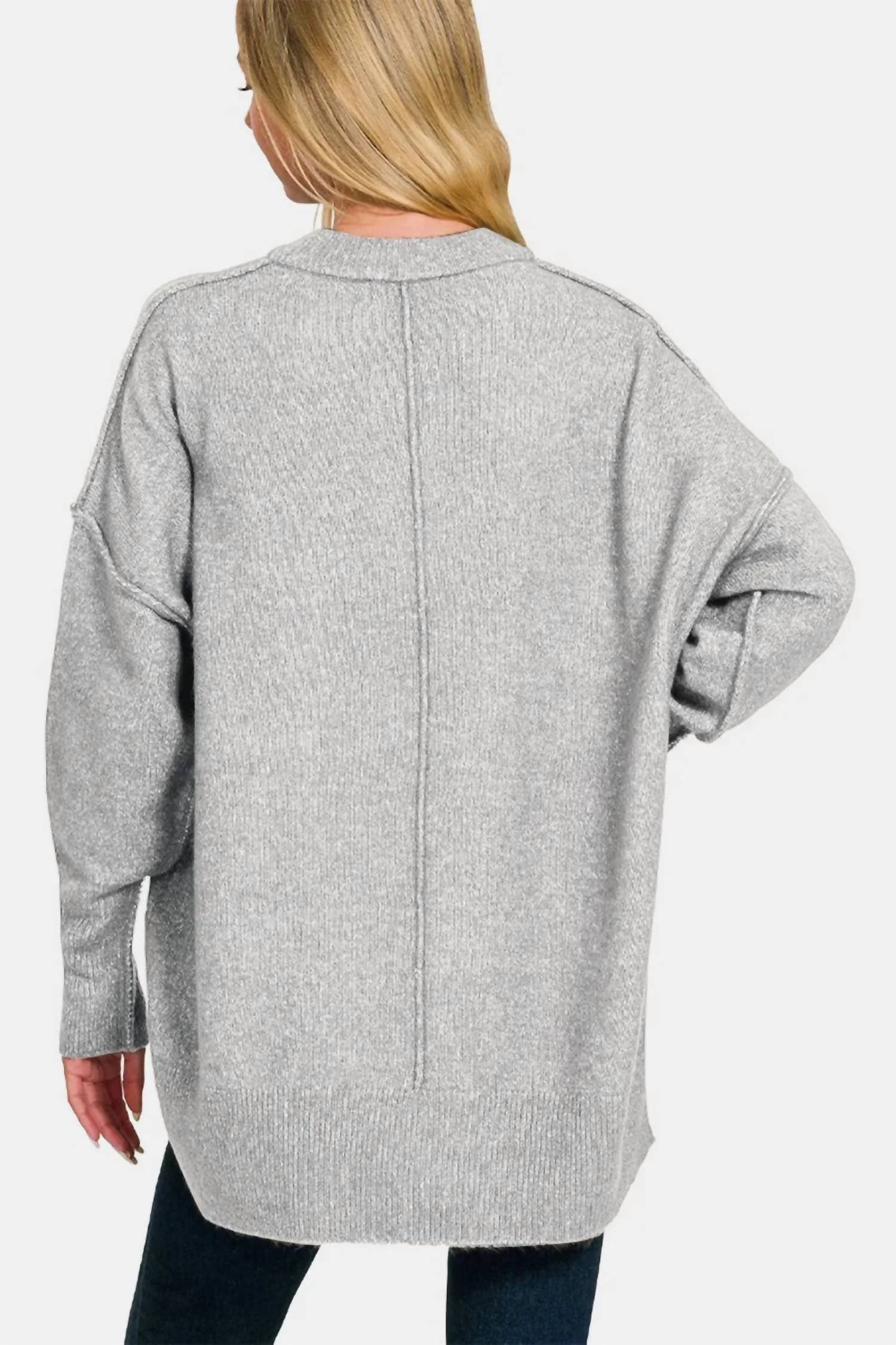 Zenana - High-low Hem Drop Shoulder Sweater