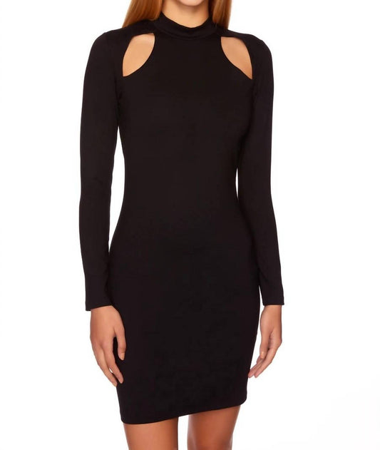 Cut Out Mock Neck Long Sleeve Dress