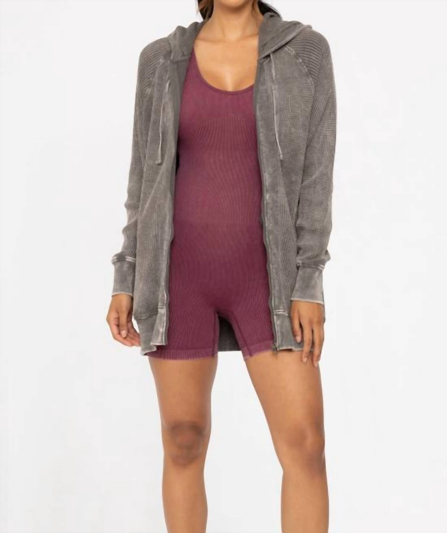 Mono B - Oversized Mineral-Washed Zip-Up Hooded Jacket