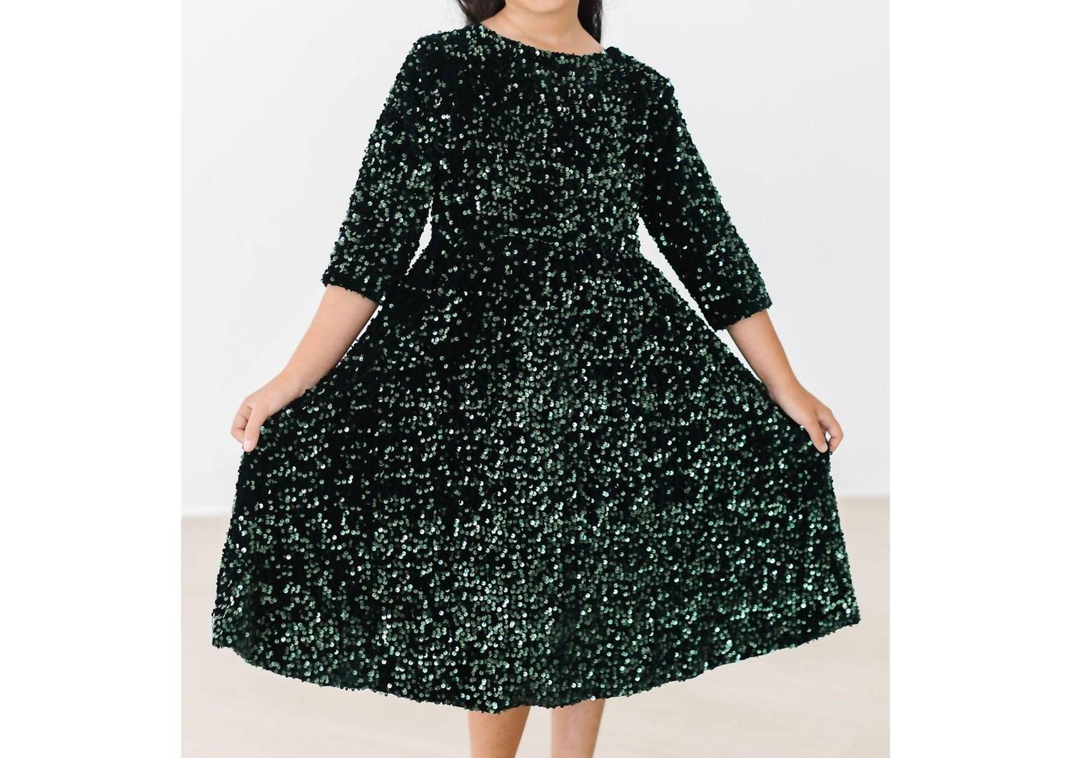 Mila & Rose Velvet Sequin Dress in hunter green - kids' dress