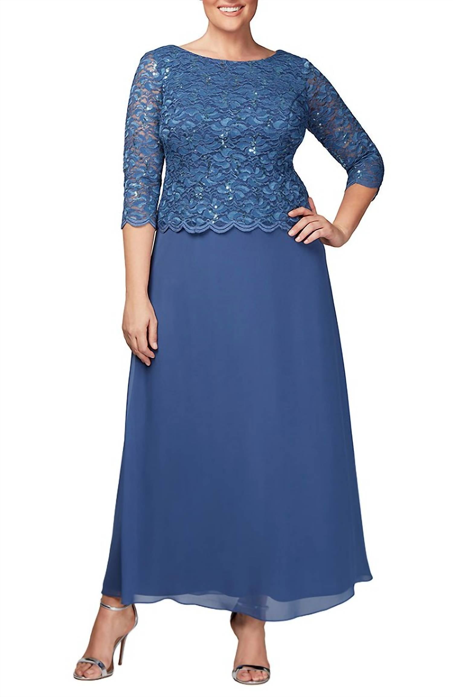 Scalloped Lace and Chiffon Gown