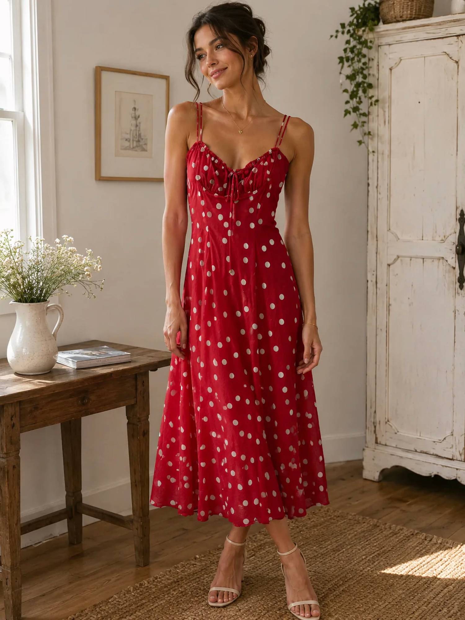 Dress Forum - Polka Dot Ruched Bust Slit Dress