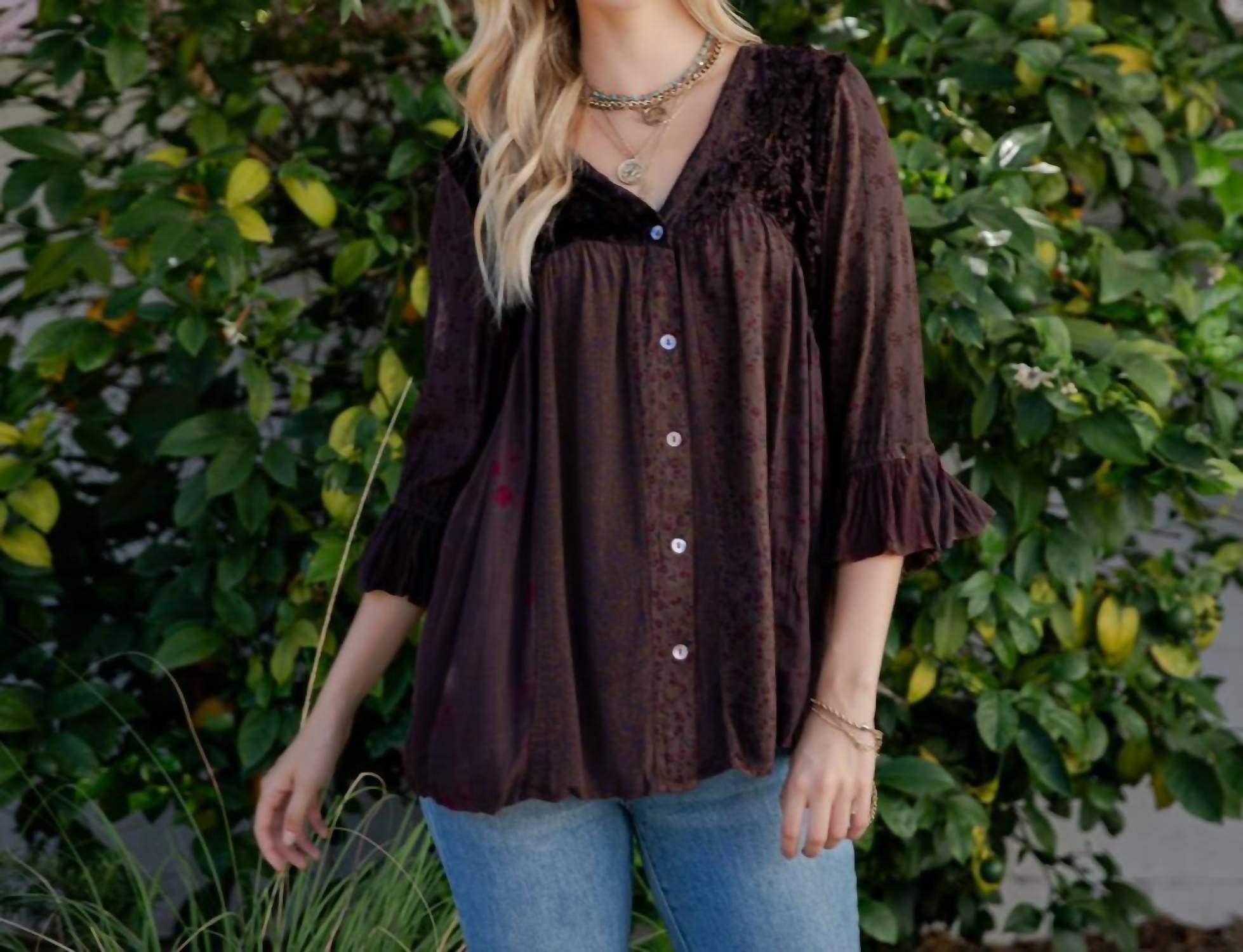 Young Threads - Vintage Bohemian Patchwork Velvet Top