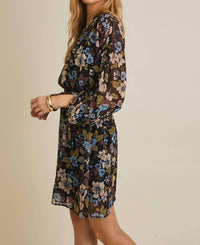 Gilli - Surplice Shirring 3/4 Sleeve Floral Dress