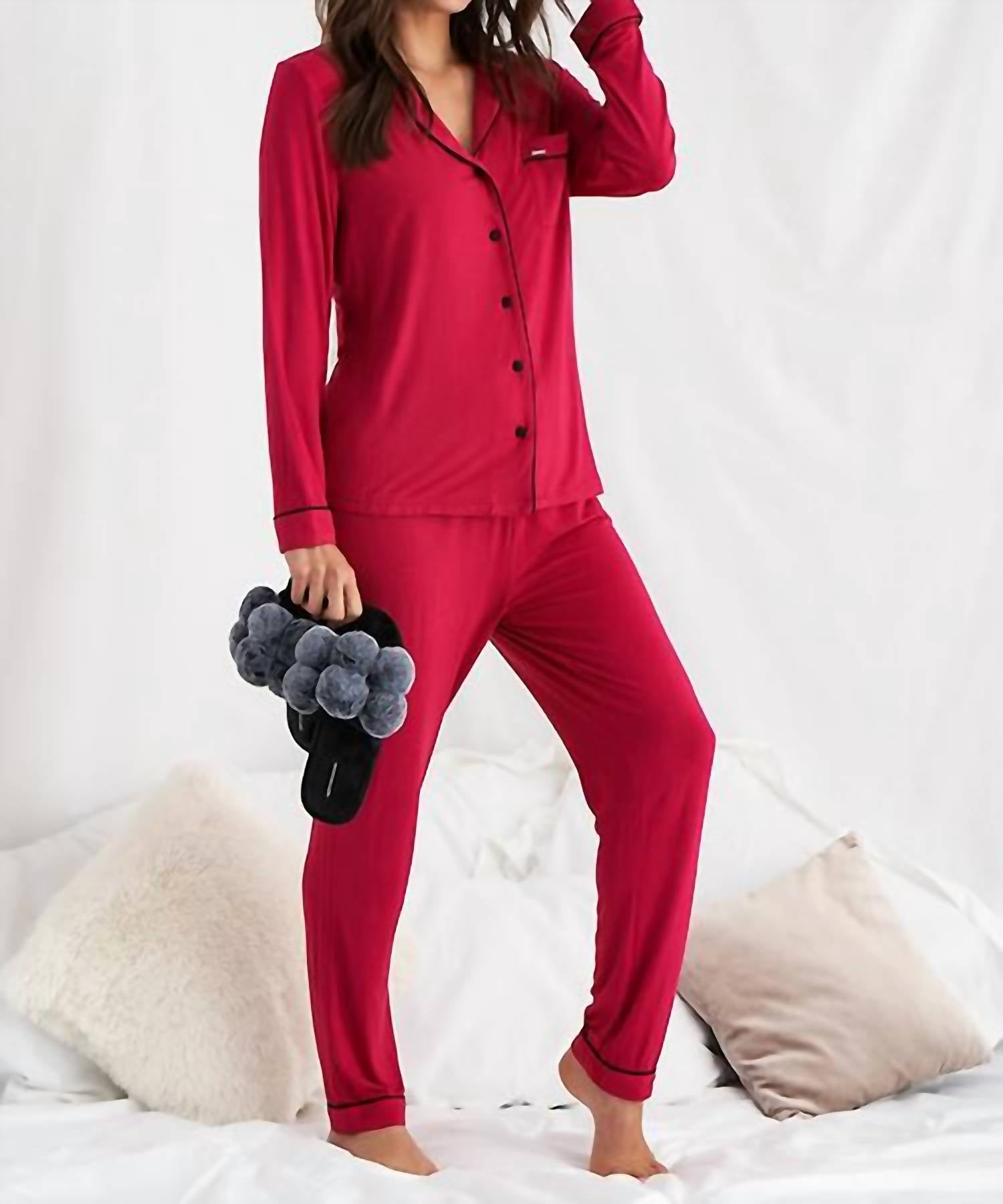Pretty You London Scarlet Bamboo Pajama Set in red - women's intimate