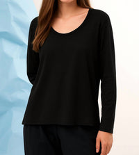 french kyss Solid V-neck Top in black - women's long sleeve top