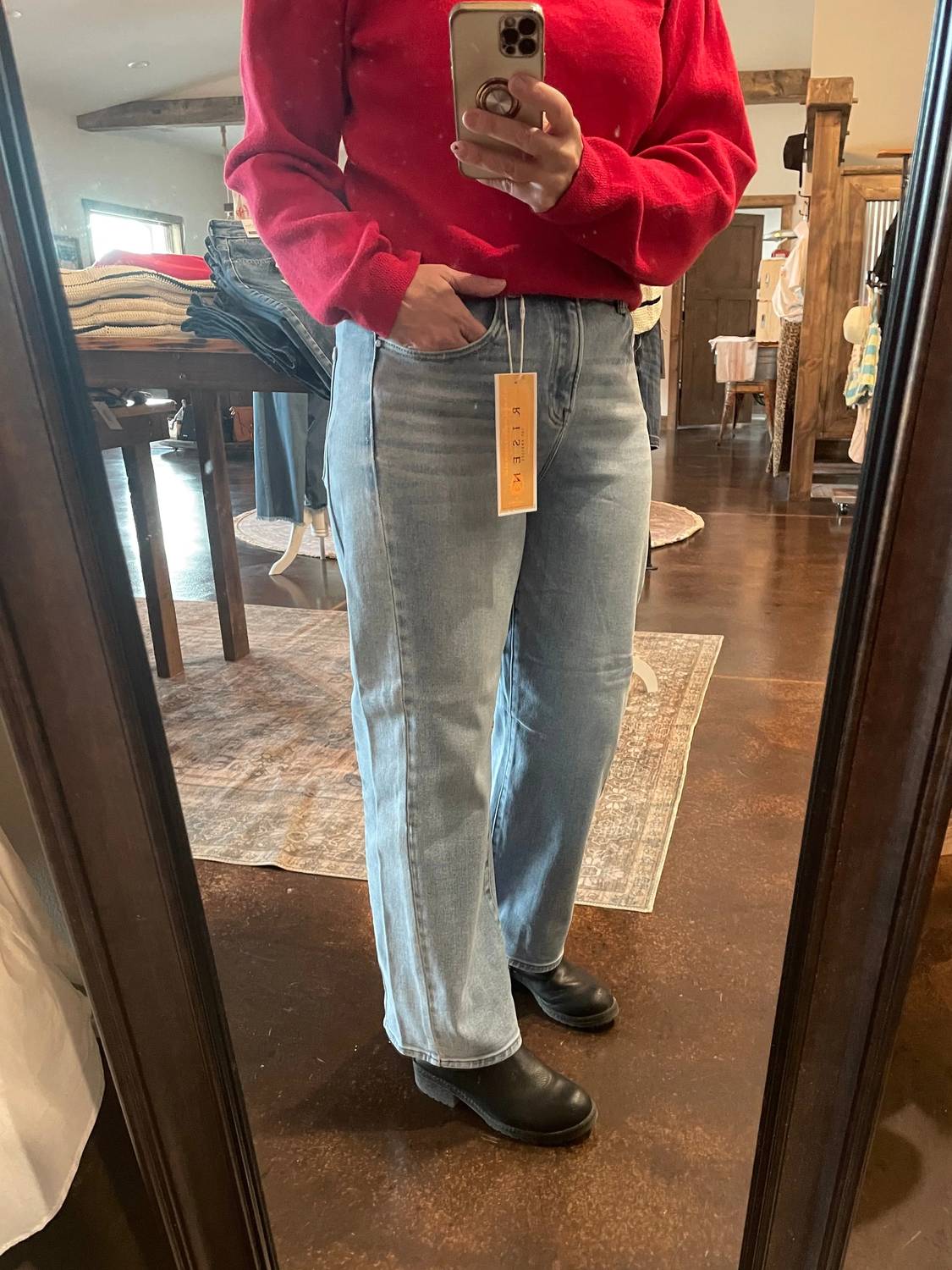 Risen - High Rise Crop Length Barrel Jeans