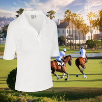 NUSPORT Women's Del Mar Polo in sea salt - women's t-shirt - detail view
