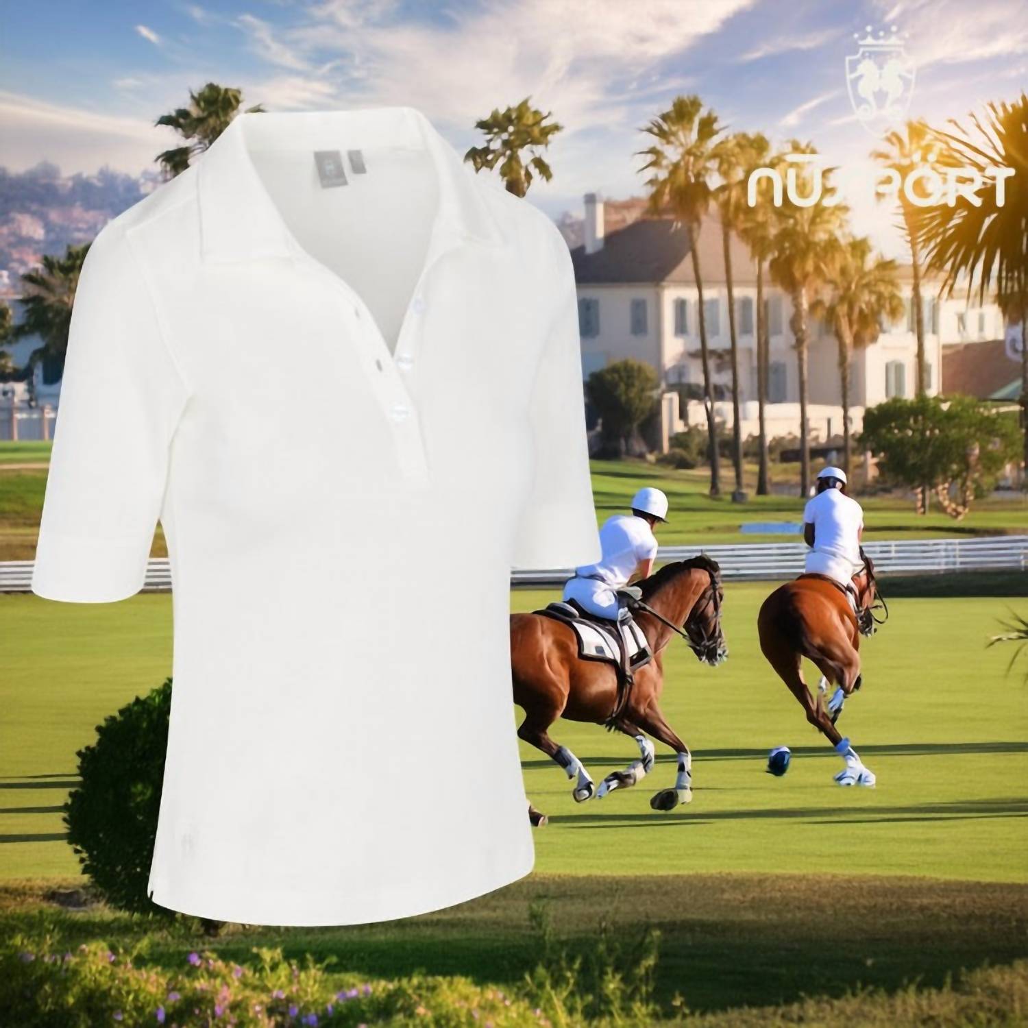 NUSPORT Women's Del Mar Polo in sea salt - women's t-shirt - detail view