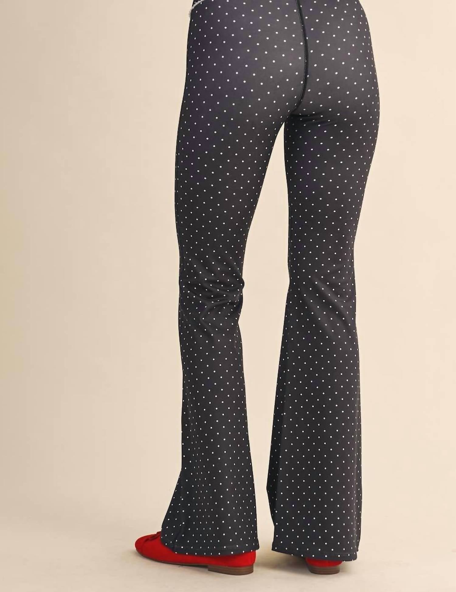 Kimberly C - Polka Dot Flare Pants with Lace Trim