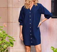 Karen Kane - Lantern Sleeve Pearl Button-front Mini Dress