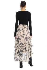 ALLISON NEW YORK ELLA MIDI SKIRT in ivory black 1 - women's skirt - detail view