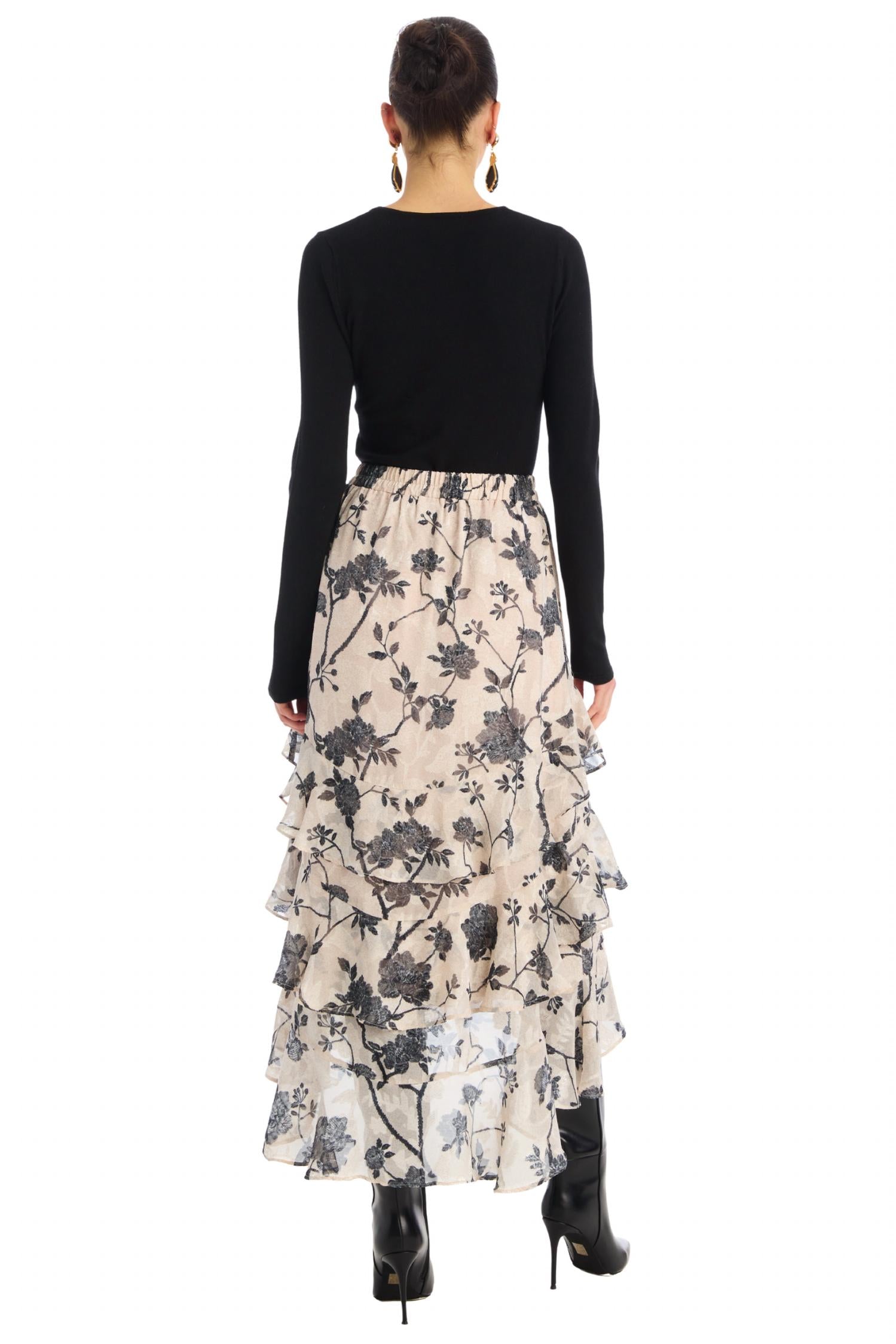 ALLISON NEW YORK ELLA MIDI SKIRT in ivory black 1 - women's skirt - detail view