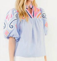 Thml - Puff Sleeve Embroidery Detail Textured Top