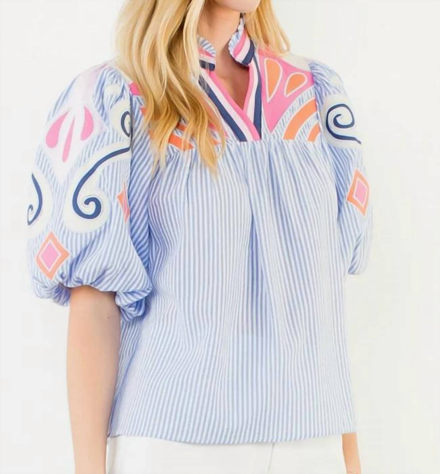 Thml - Puff Sleeve Embroidery Detail Textured Top