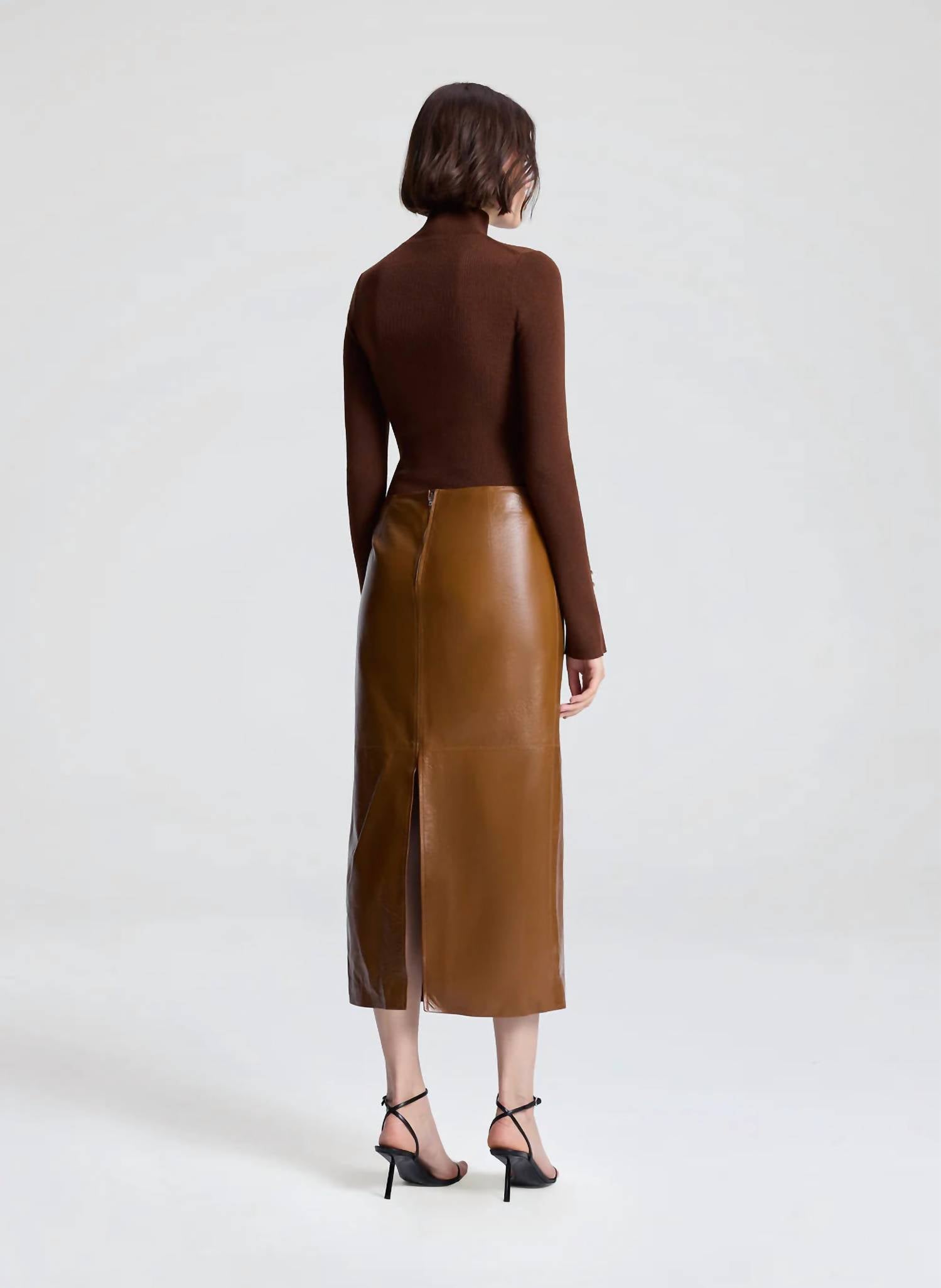 A.L.C. - Marta Glossy Leather Midi Skirt
