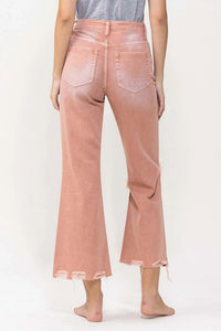 VERVET BY FLYING MONKEY 90's Vintage Super High Rise Crop Flare Jeans in melon - women's jeans - detail view