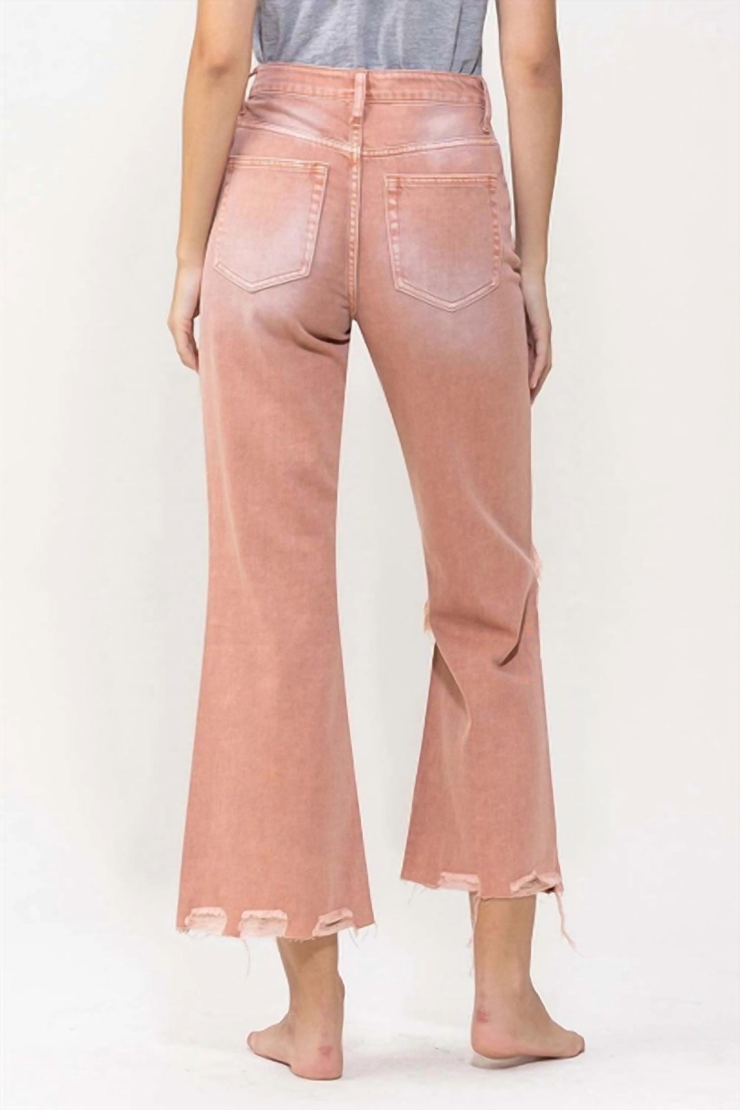 VERVET BY FLYING MONKEY 90's Vintage Super High Rise Crop Flare Jeans in melon - women's jeans - detail view