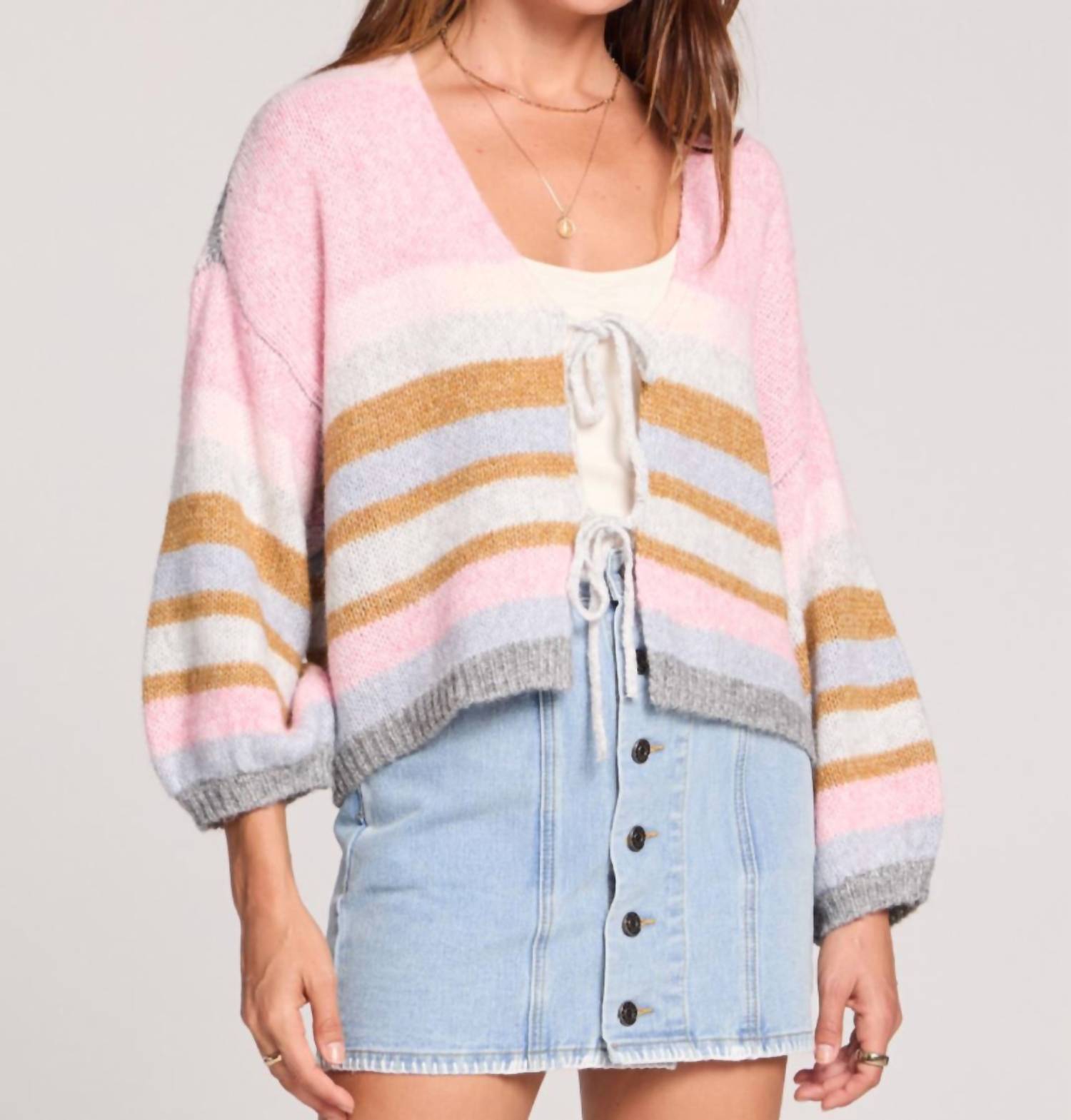 saltwater LUXE Kiah Striped Tie Cardigan in multi - women's cardigan