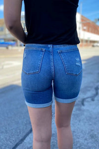 Judy Blue - Women's Olivia Mid Length High Waist Destroyed Shorts