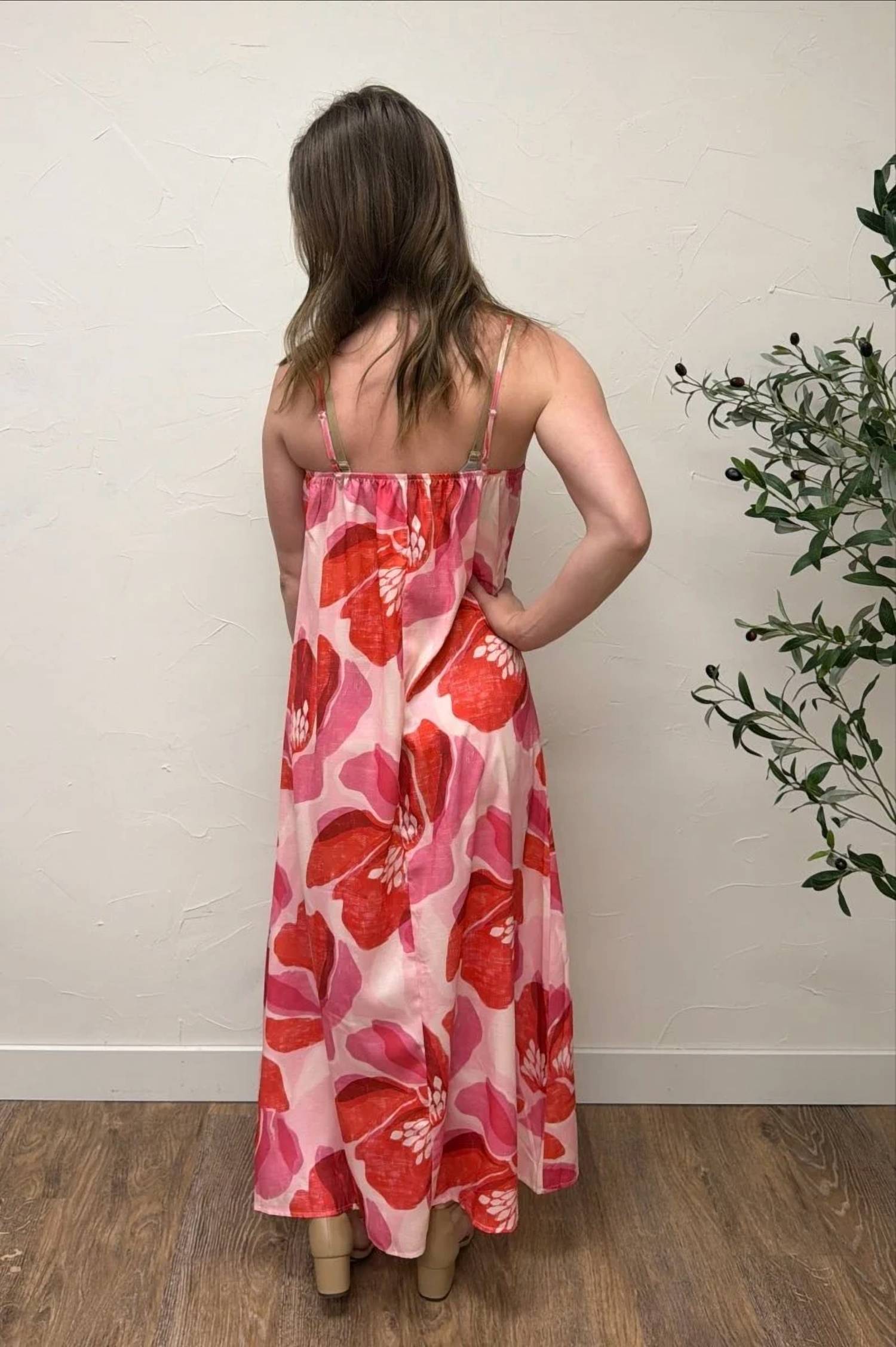 Shop Sevenday - Floral Print Strap Linen Maxi Dress
